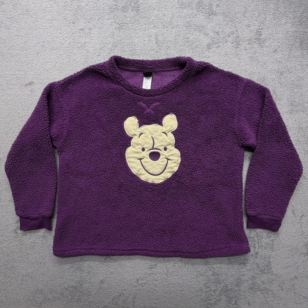 Disney Winnie The Pooh Sweater Girls Large Purple Fuzzy‎ Faux Fur Sleepwear